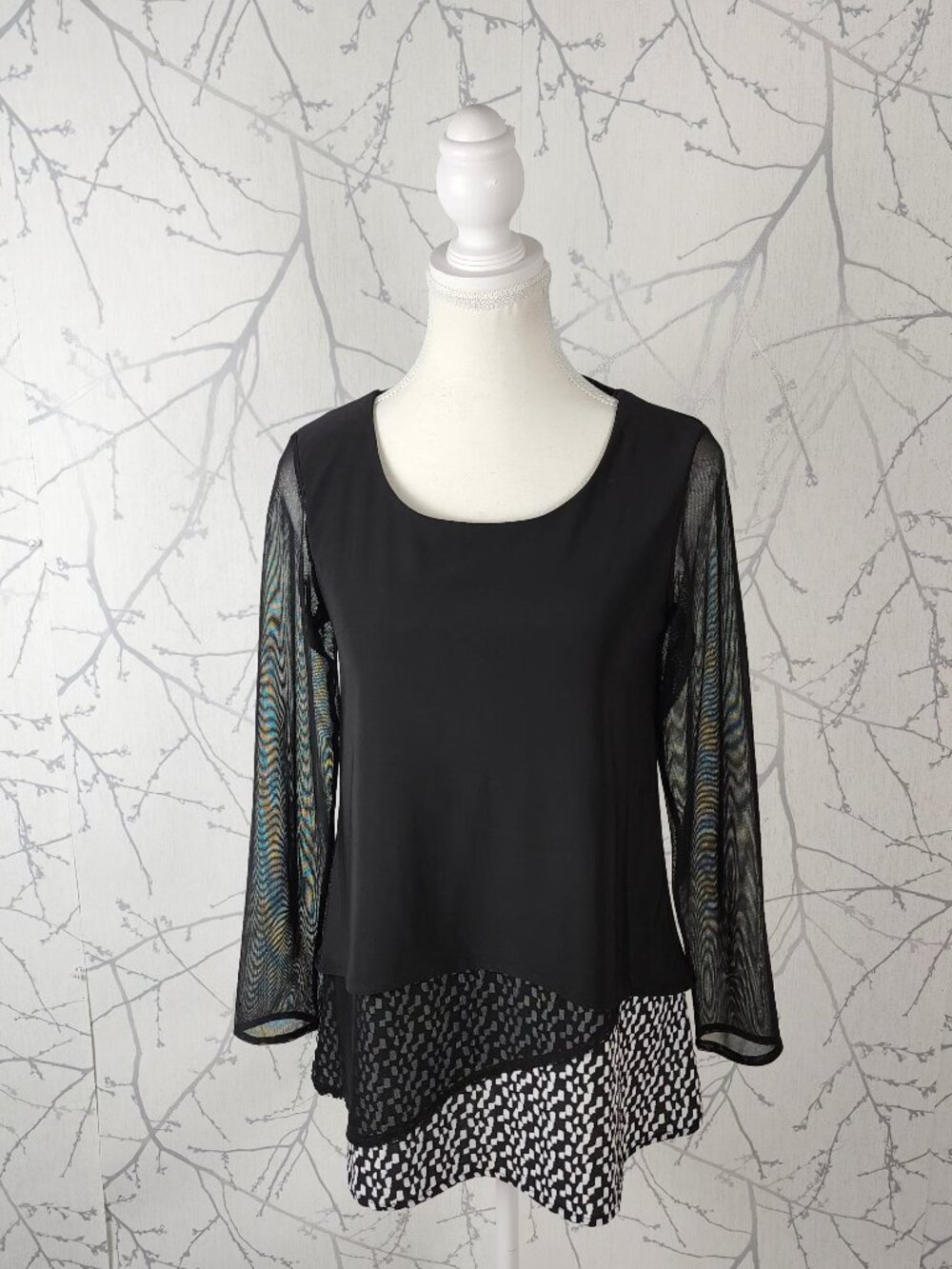 Michael Tyler Black Artsy Mixed Fabric Mesh Layered Tunic